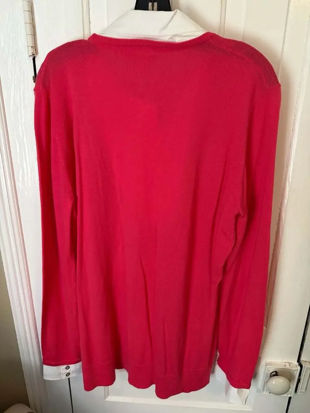 Tory Burch Women's Layered Look V-Neck Sweater Pink White XL